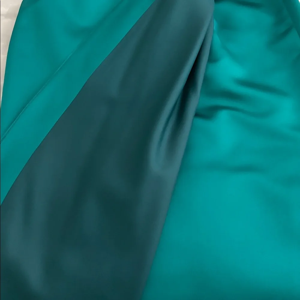 Arthur Doucette Teal Women's Silk Suit, Skirt with Decorative Bow Jacket. Size 6